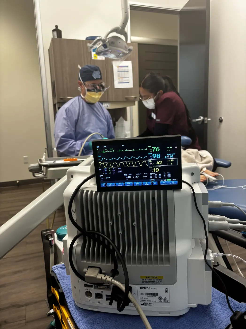Medical monitor and anesthesia equipment in procedure room